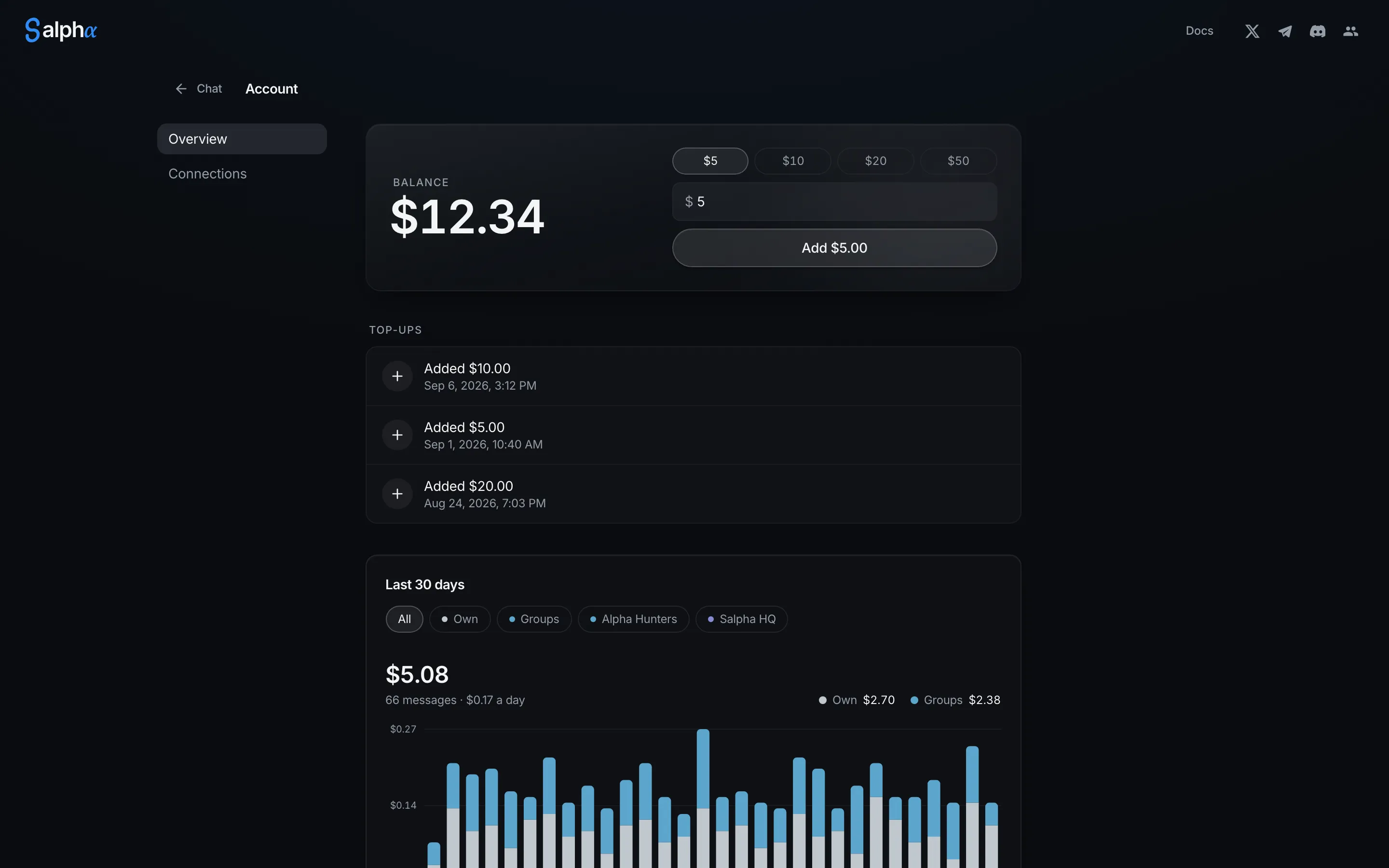 The account page